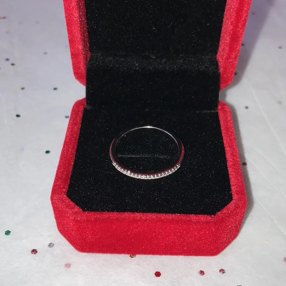 0.19 ctw Lab-Grown Diamonds Rhodium Over Silver Band Ring Size-8 - Picture 4 of 4